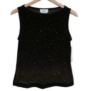 AGB Byer California Womens Sz M Black Gold Embellished Top Y2K Sequin Velvet NWT